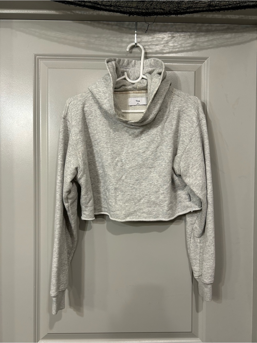TNA Heather Gray Cropped Funnel Neck Sweater